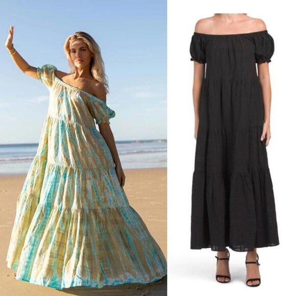 Young Fabulous and Broke Sunny  Off the Shoulder Tiered Maxi Dress - Picture 1 of 11